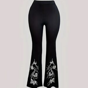 Black Flare Yoga Pants with White Butterfly Lightning Design